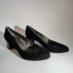 Bandolino Women's 8M‎ Black Suede Chunky Heel Pumps